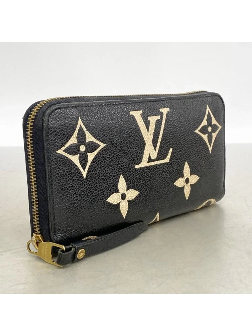 Louis Vuitton Wallet Monogram Empreinte Bicolor Zippy Black Beige